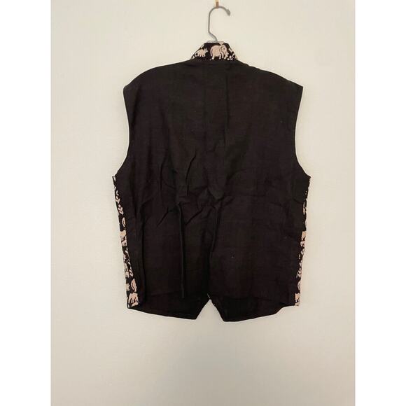 Vintage Accento Womens Vest Large Black Tapestry Elephant Art To Wear Boho 90s - Picture 3 of 7